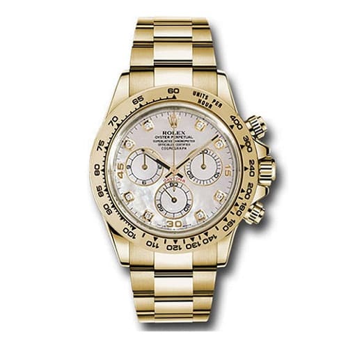 RLX Daytona Mother of Pearl Diamond Dial 18k Yellow Gold Oyster Bracelet Mens Watch 116508-0007