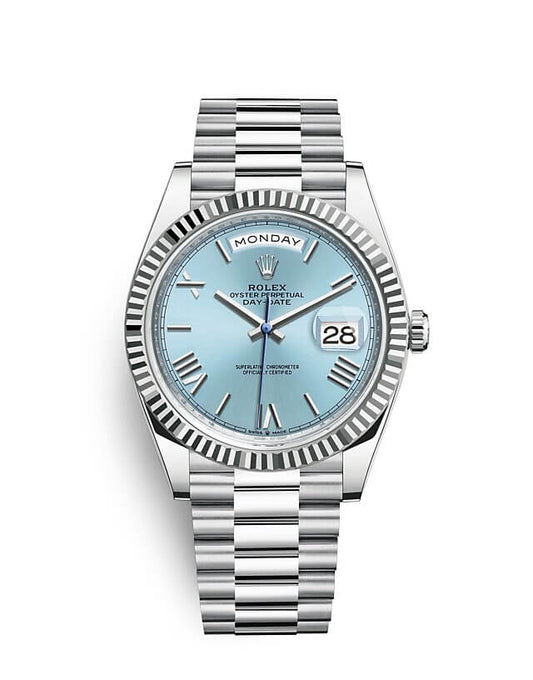 Rlx Oyster Perpetual Day-Date 40 in Platinum with Ice-Blue Dial Men's Watch 228236-0012