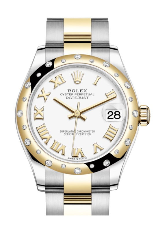 Rlx Datejust 31 White Roman Dial Diamond Bezel Yellow Gold Two Tone Watch 278343RBR 278343