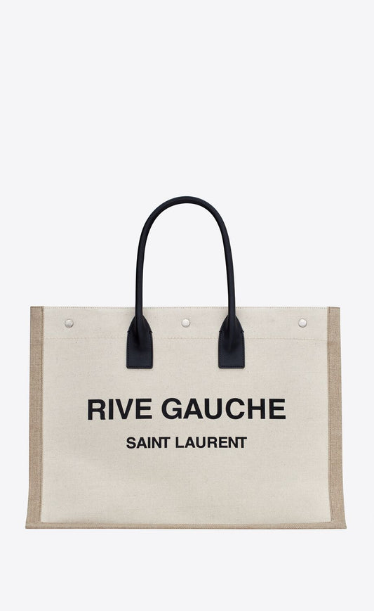 Y RIVE GAUCHE LARGE TOTE BAG IN PRINTED CANVAS AND LEATHER