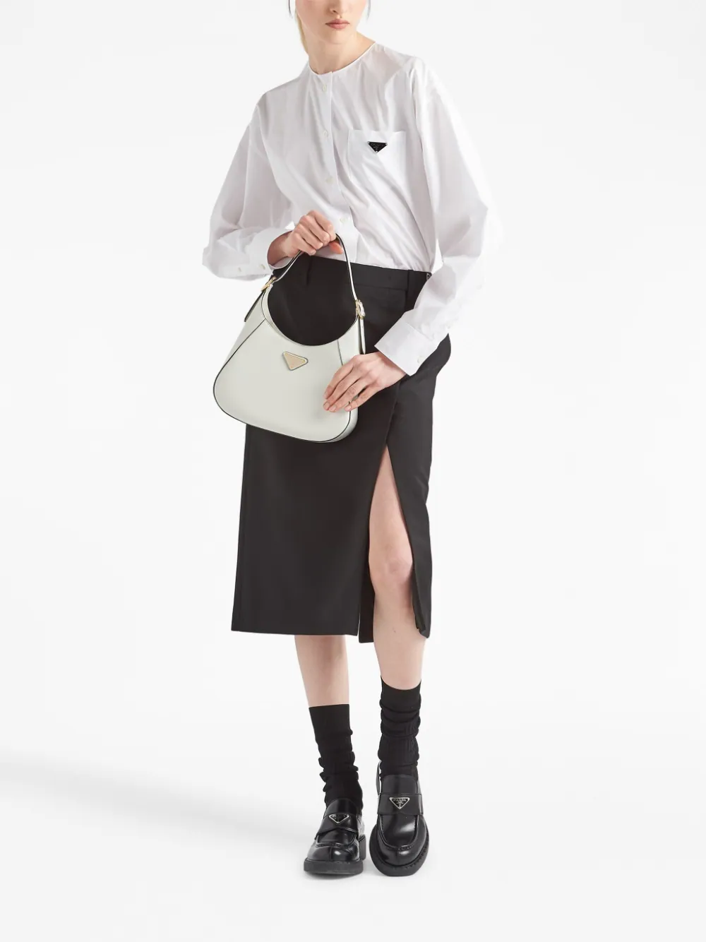 PP leather shoulder bag with topstitching - Military Green/Black/White/Pink