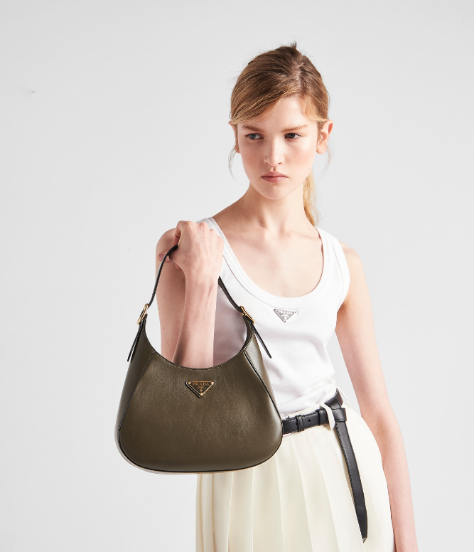 PP leather shoulder bag with topstitching - Military Green/Black/White/Pink