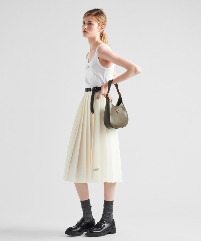 PP leather shoulder bag with topstitching - Military Green/Black/White/Pink