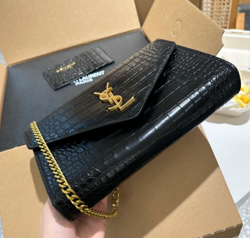 Y Uptown Leather Clutch  White