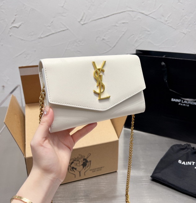 Y Uptown Leather Clutch  White