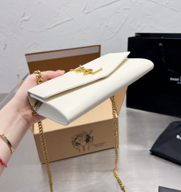 Y Uptown Leather Clutch  White