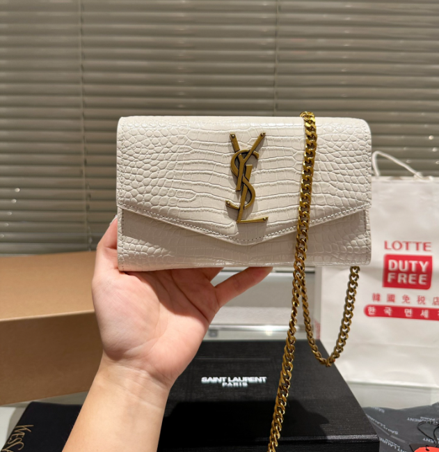 Y Uptown Leather Clutch  White