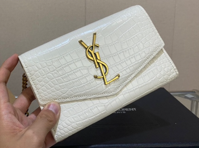 Y Uptown Leather Clutch  White