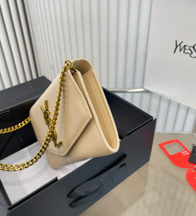 Y Uptown Leather Clutch  White