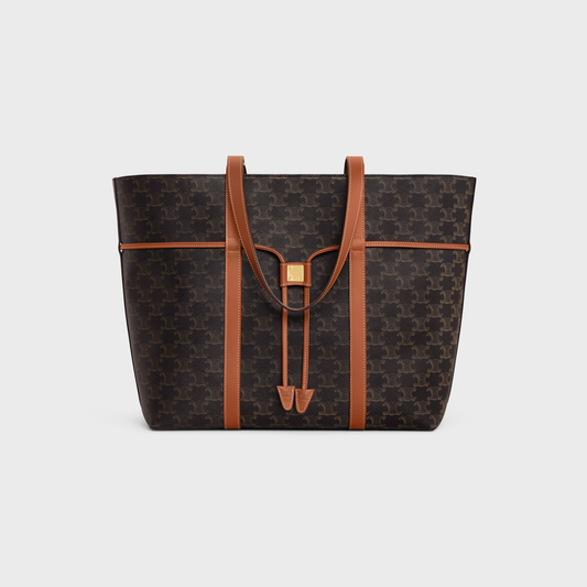 CABAS DRAWSTRING IN TRIOMPHE CANVAS AND CALFSKIN TAN