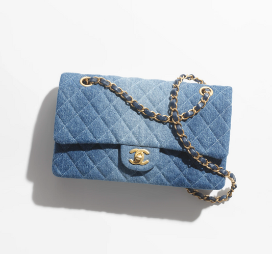 CC CLASSIC 11.12 HANDBAG Washed Denim & Gold-Tone Metal Blue size: 15.5 × 25.5 × 6.5 cm