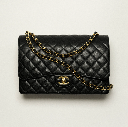 CC MAXI CLASSIC HANDBAG Grained Calfskin & Gold-Tone Metal Black