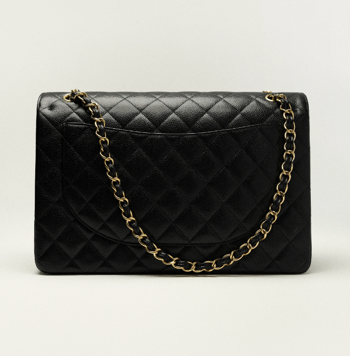 CC MAXI CLASSIC HANDBAG Grained Calfskin & Gold-Tone Metal Black