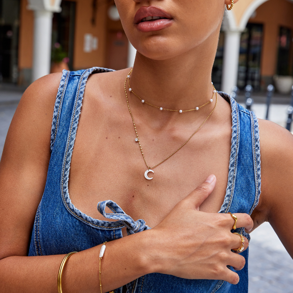 White Crescent Moon Necklace