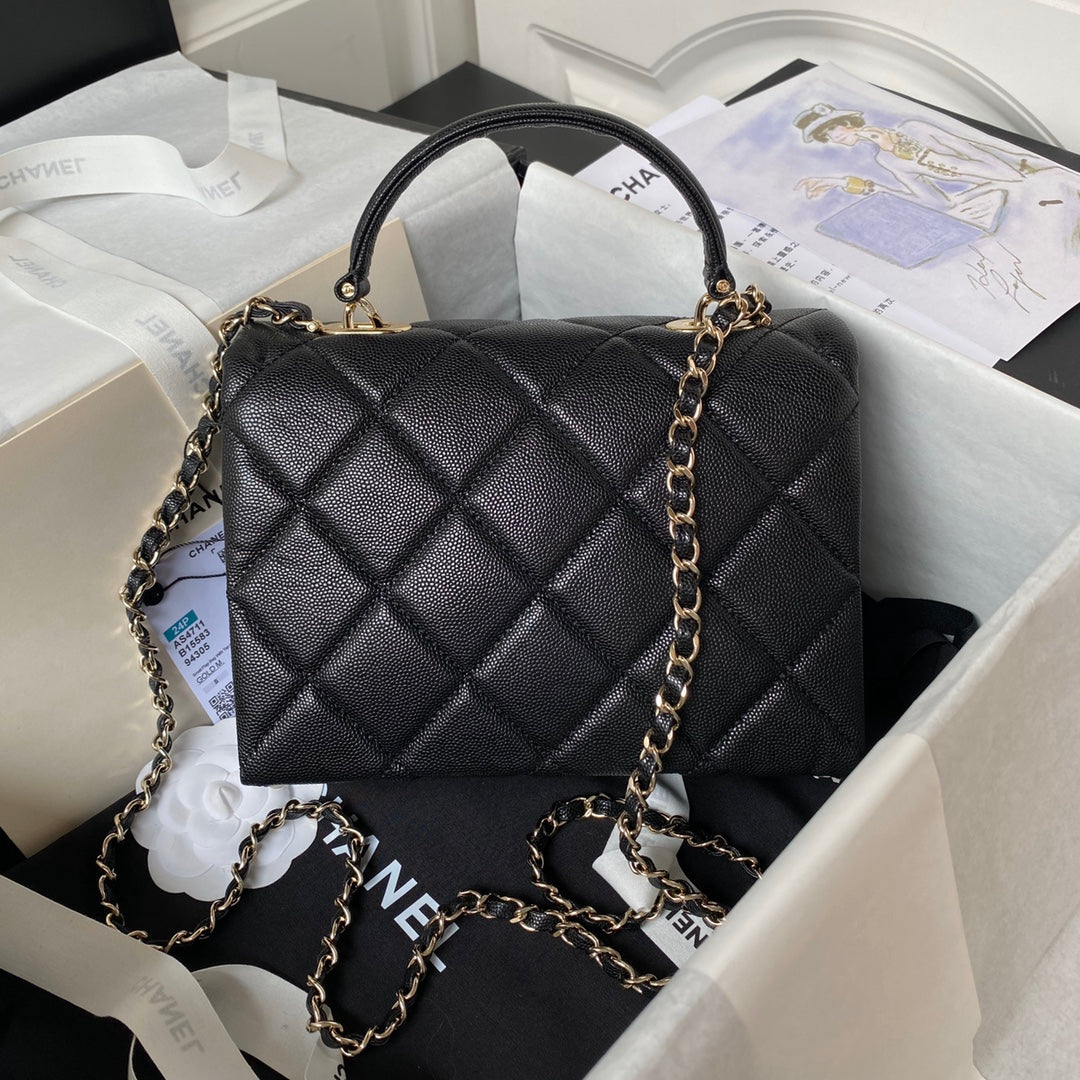 Chanel Small Flap Kelly Bag With Top Handle in Grained Calfskin