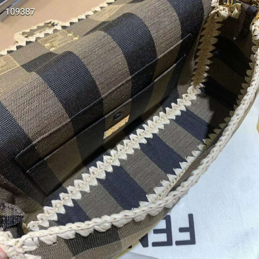 Fd Women Baguette Bag Medium Size Brown Fabric Bag FF