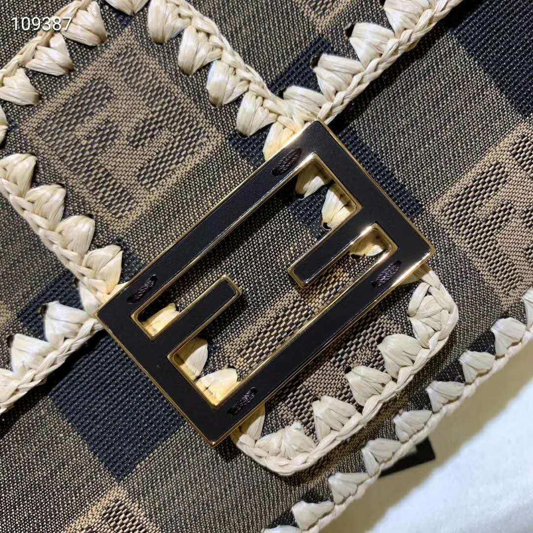 Fd Women Baguette Bag Medium Size Brown Fabric Bag FF