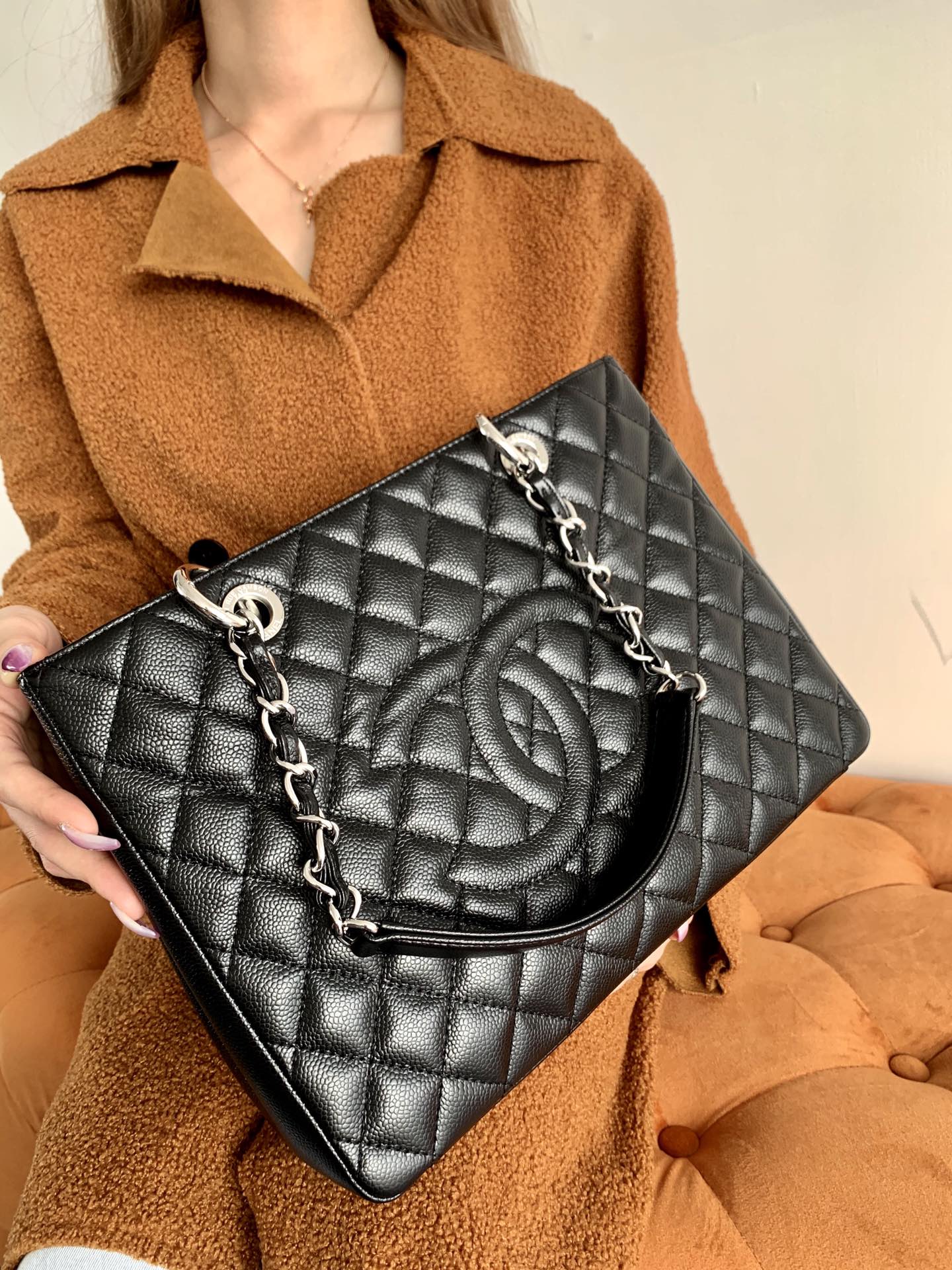 CHANEL BLACK CAVIAR GST GRAND SHOPPER TOTE BAG 34X24X12