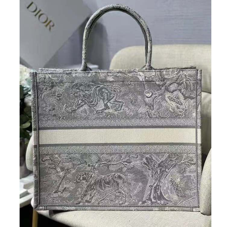 CD Unisex CD Large CD Book Tote Gray Toile De Jouy Embroidery
