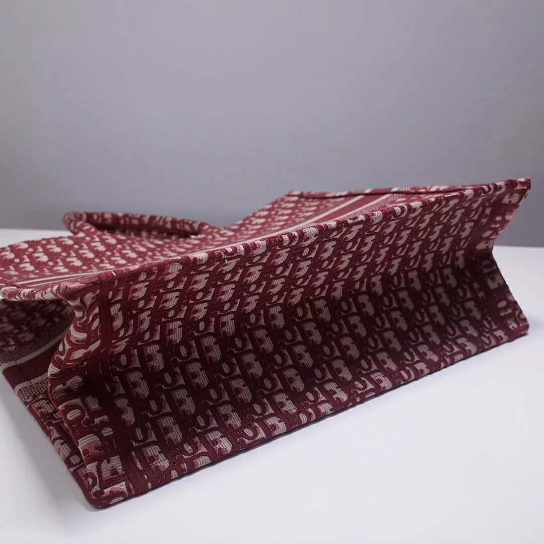 CD Unisex CD Book Tote Maroon CD Oblique Embroidered Velvet