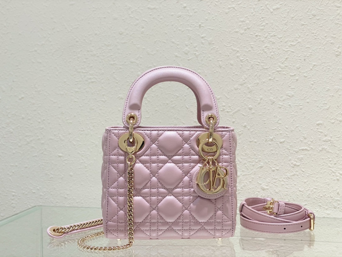 Dior Opaline Pink Lambskin Mini Lady Dior Bag 17x15x7cm