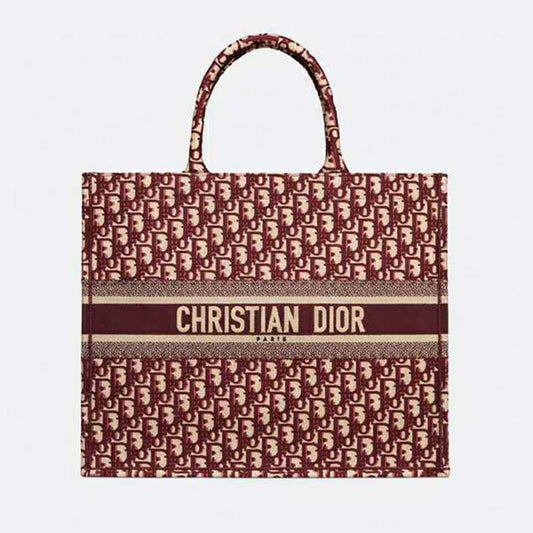 CD Unisex CD Book Tote Maroon CD Oblique Embroidered Velvet