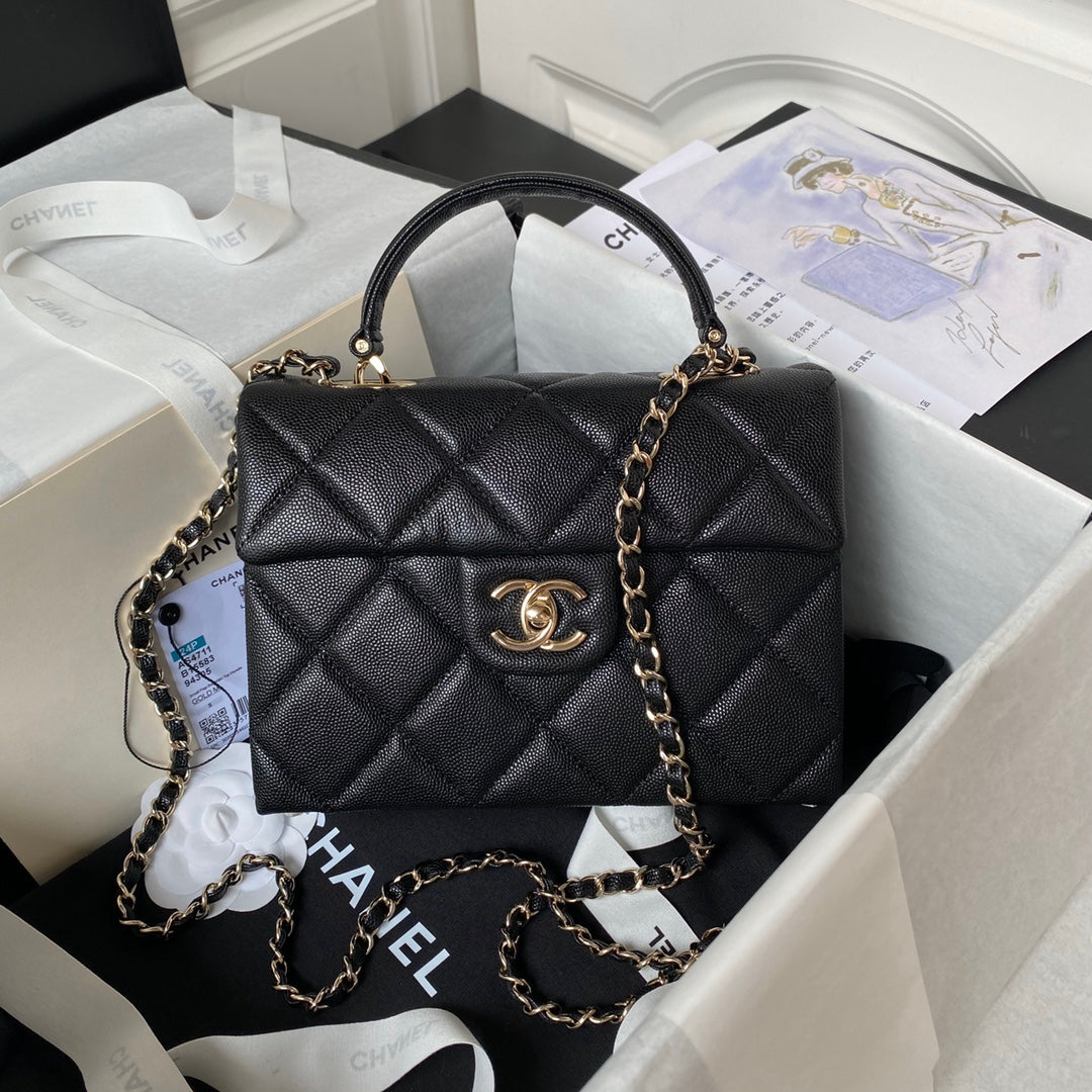 Chanel Small Flap Kelly Bag With Top Handle in Grained Calfskin