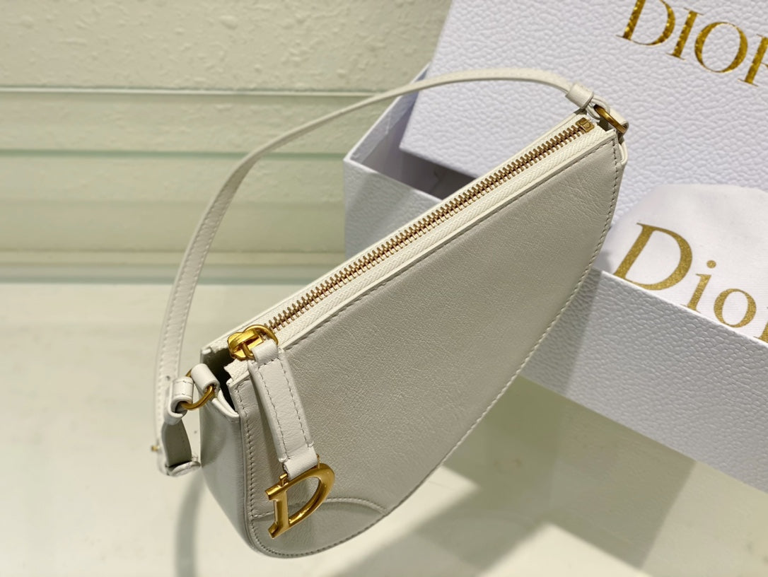 Christian Dior SADDLE SHOULDER POUCH BAG WHITE 20x15x4cm