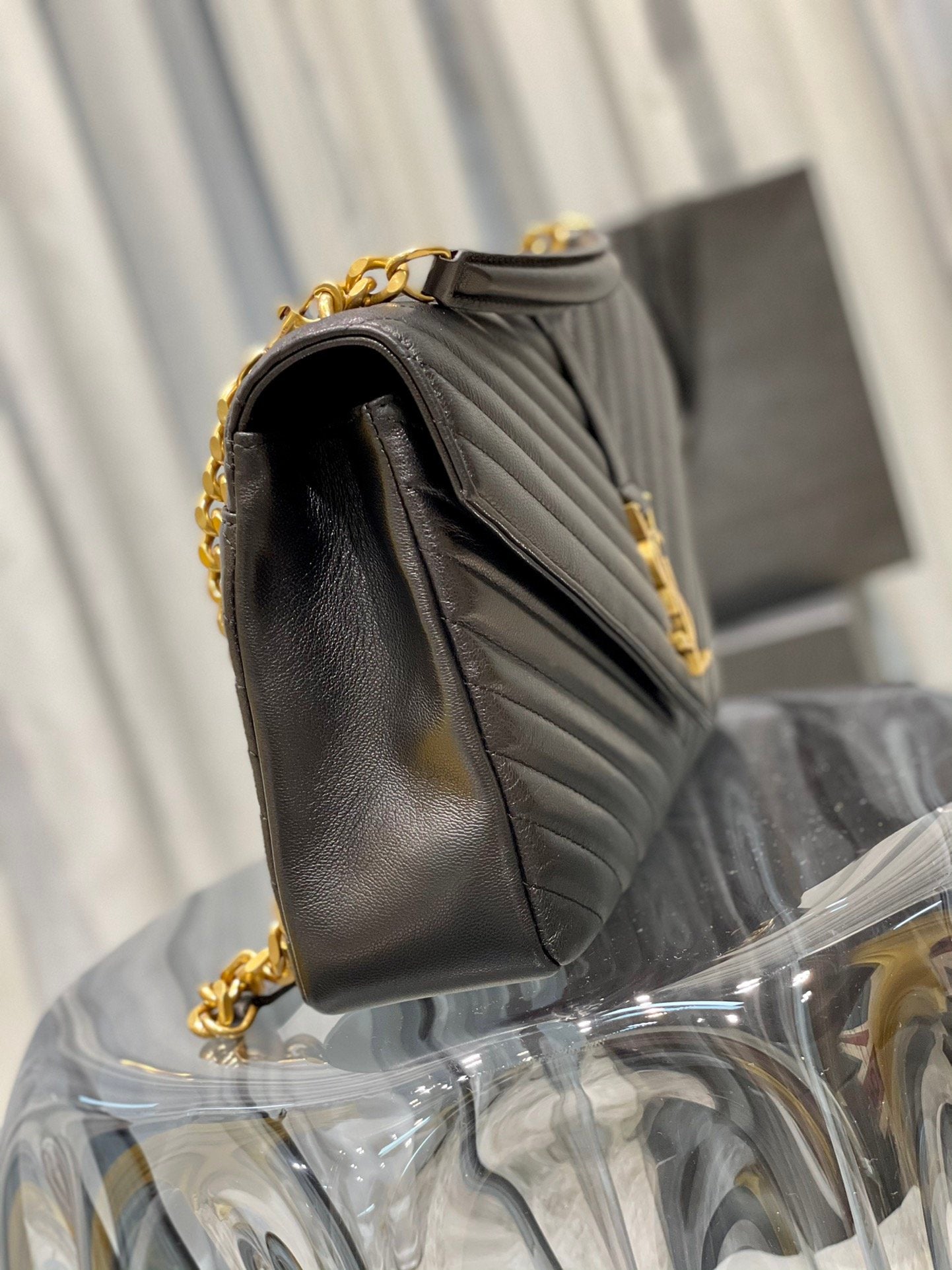 Y College Large Chain Bag Black With Gold Hardware