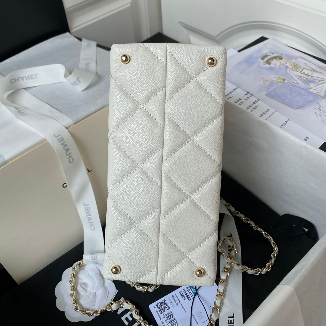 Chanel Small Flap Kelly Bag With Top Handle in Grained Calfskin white AS4711