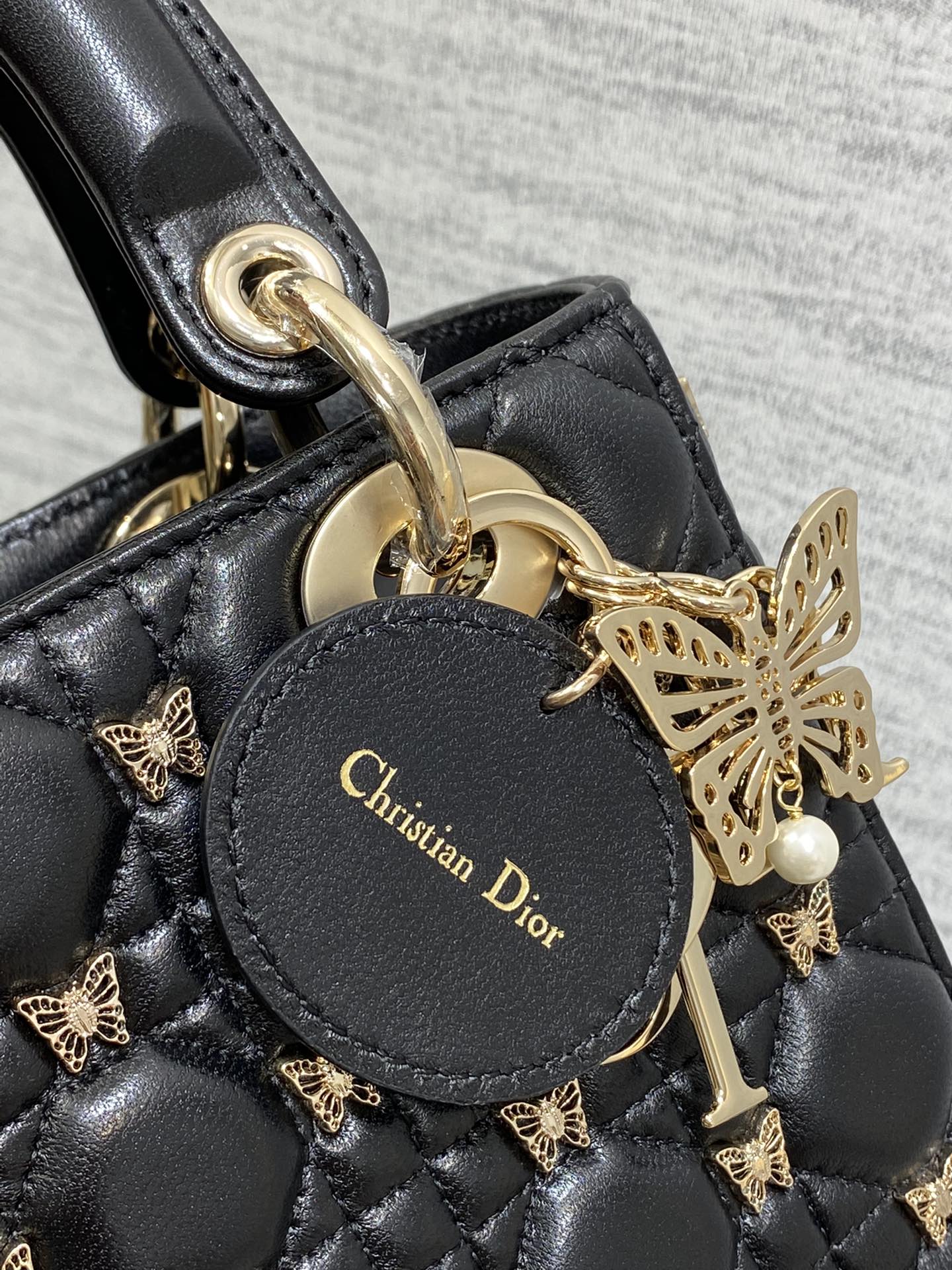 Christian Dior LADY DIOR Butterfly Crossbody Bag Black 20cm