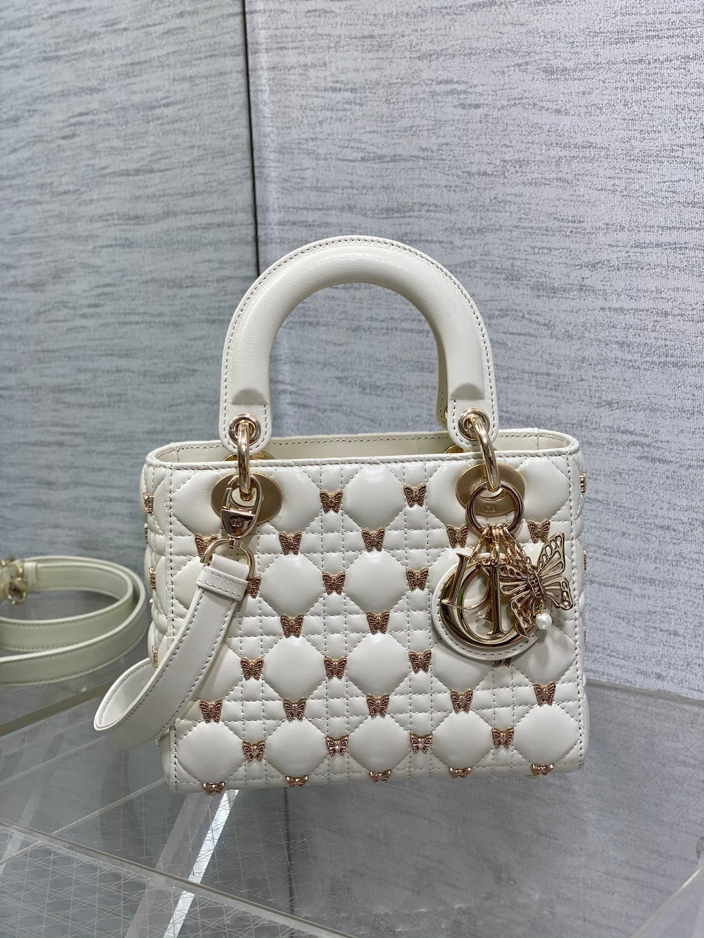 Christian Dior LADY DIOR Butterfly Crossbody Bag white 20cm