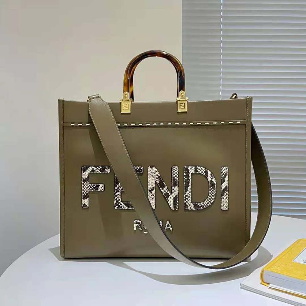 Fd Women Sunshine Medium Gray Leather and Elaphe Shopper