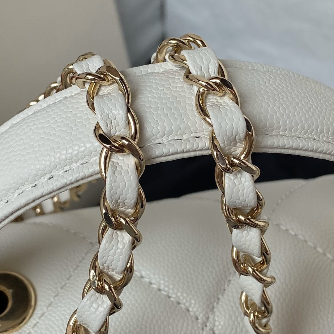Chanel Small Flap Kelly Bag With Top Handle in Grained Calfskin white AS4711