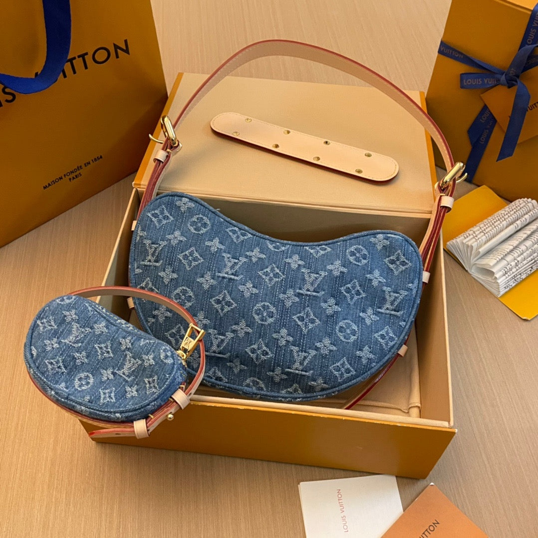Louis Vuitton Croissant Monogram Denim Bag M46856, 25*15*5CM