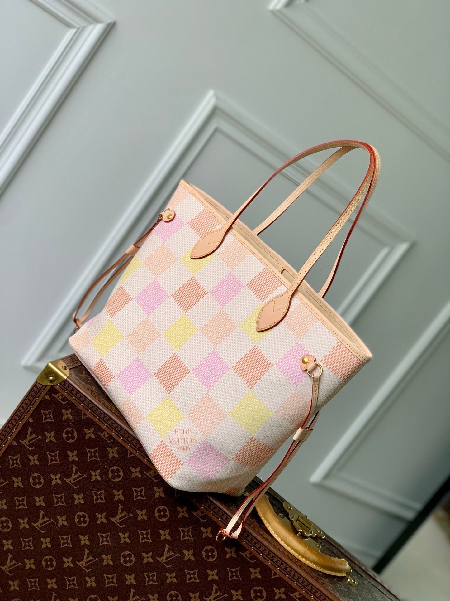 LOUIS VUITTON Damier Giant Neverfull MM Peach N40668