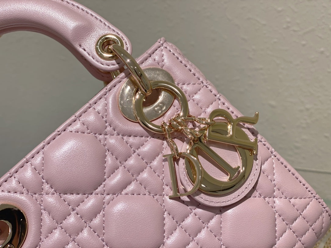 Dior Opaline Pink Lambskin Mini Lady Dior Bag 17x15x7cm