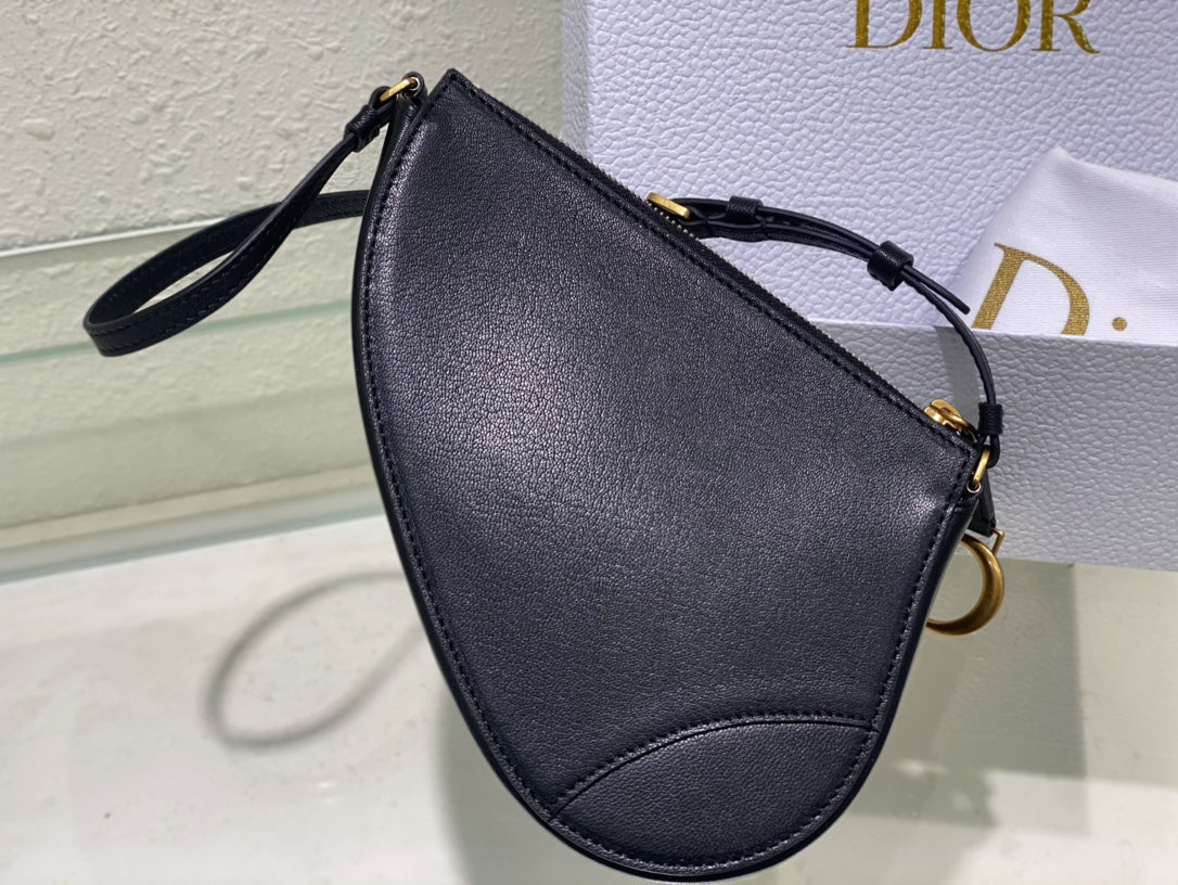 Christian Dior SADDLE SHOULDER POUCH BAG BLACK 20x15x4cm