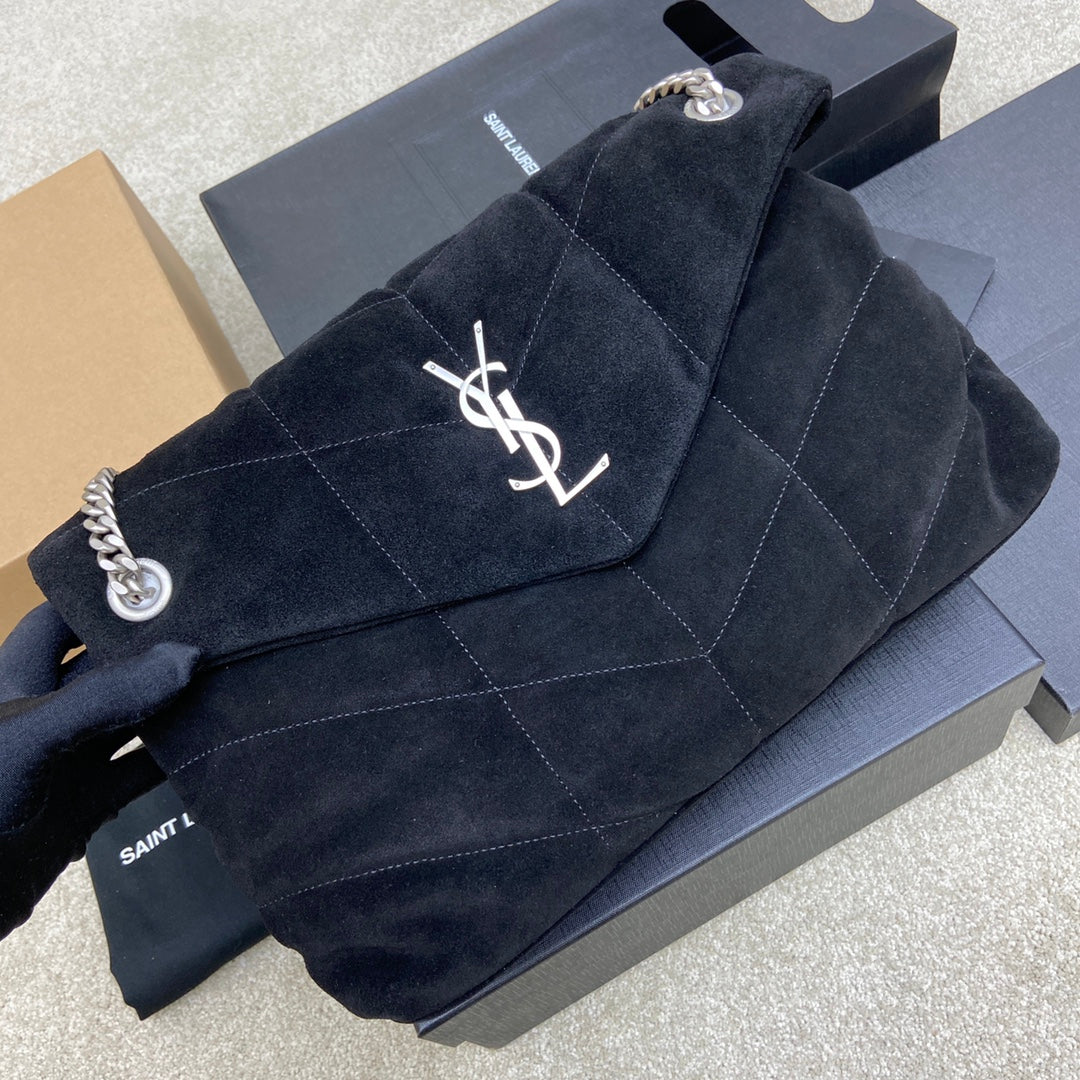 YSL Puffer Suede Black - 29x17x11cm
