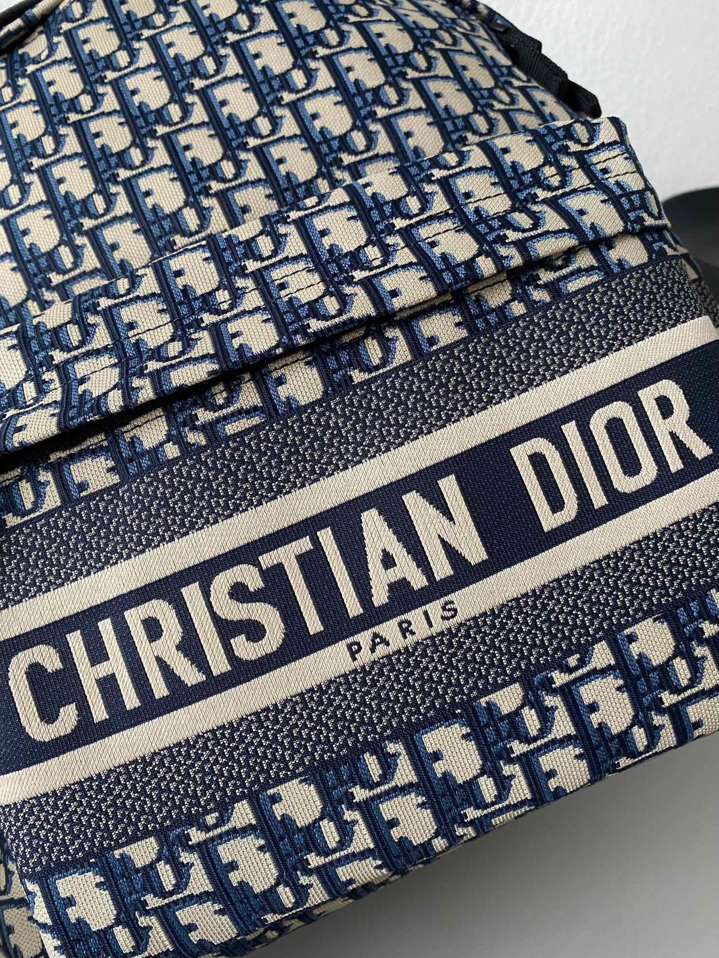 CHRISTIAN DIOR Blue Oblique Canvas Diortravel Backpack Bag 35x41x15cm