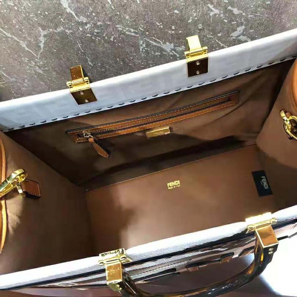 Fd Women Sunshine Medium FF white Glazed Fabric Shopper with Inlay