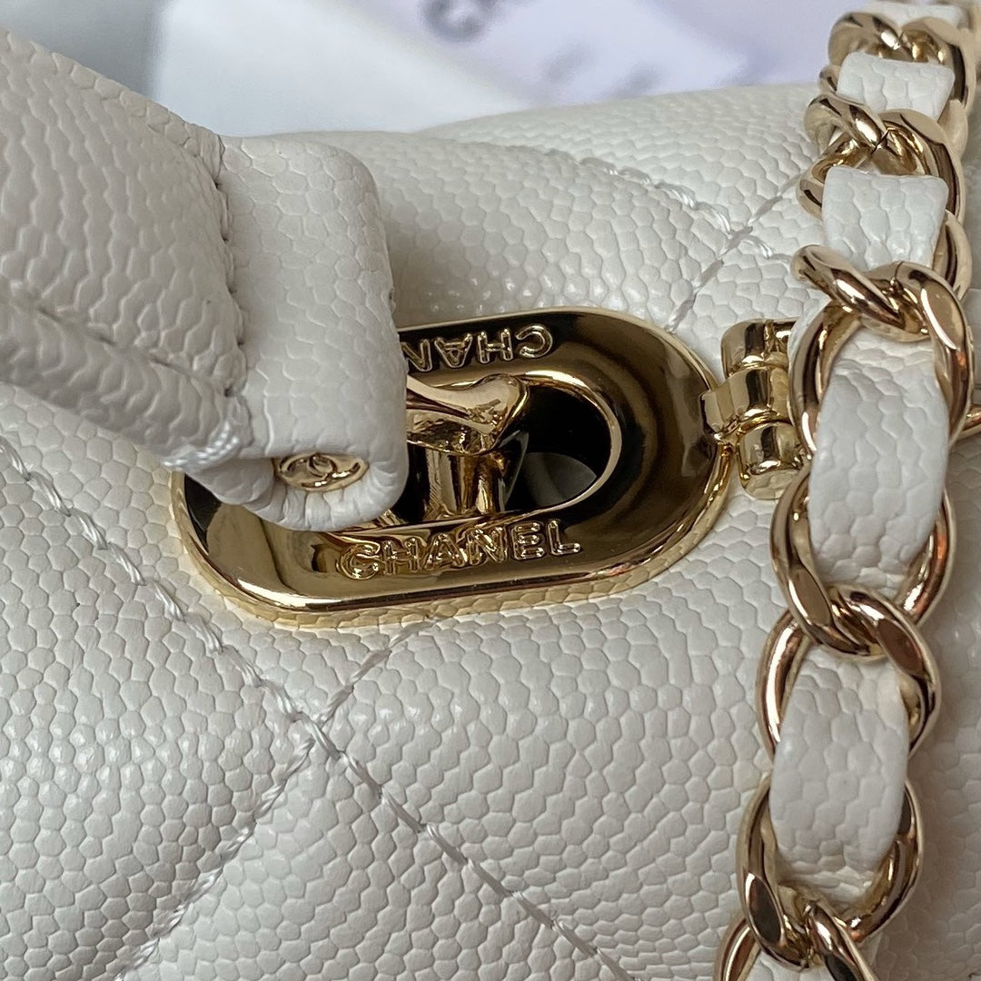 Chanel Small Flap Kelly Bag With Top Handle in Grained Calfskin white AS4711