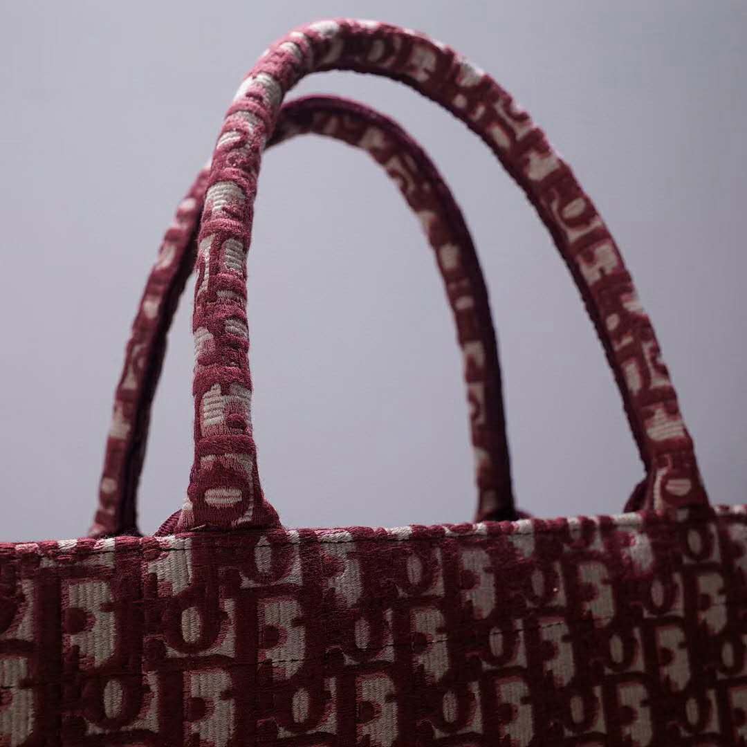 CD Unisex CD Book Tote Maroon CD Oblique Embroidered Velvet