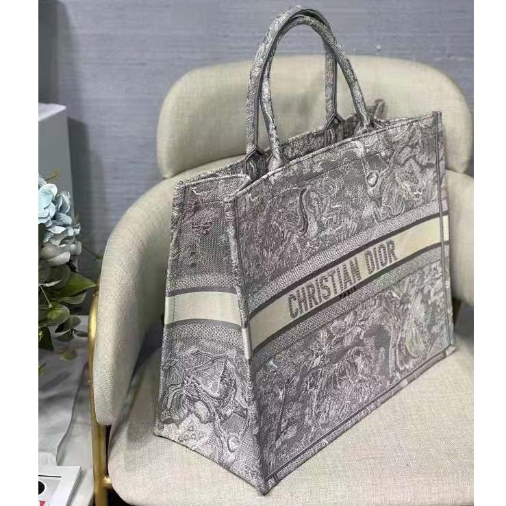 CD Unisex CD Large CD Book Tote Gray Toile De Jouy Embroidery