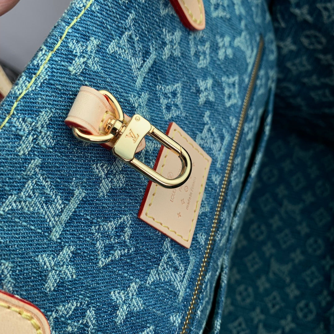 Louis Vuitton M46871 Onthego MM Denim blau Jeans Bag 35x27x14cm