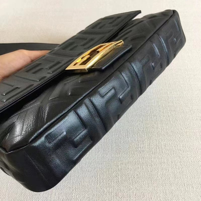 Fd Women Baguette Chain Midi Black Nappa Leather Bag