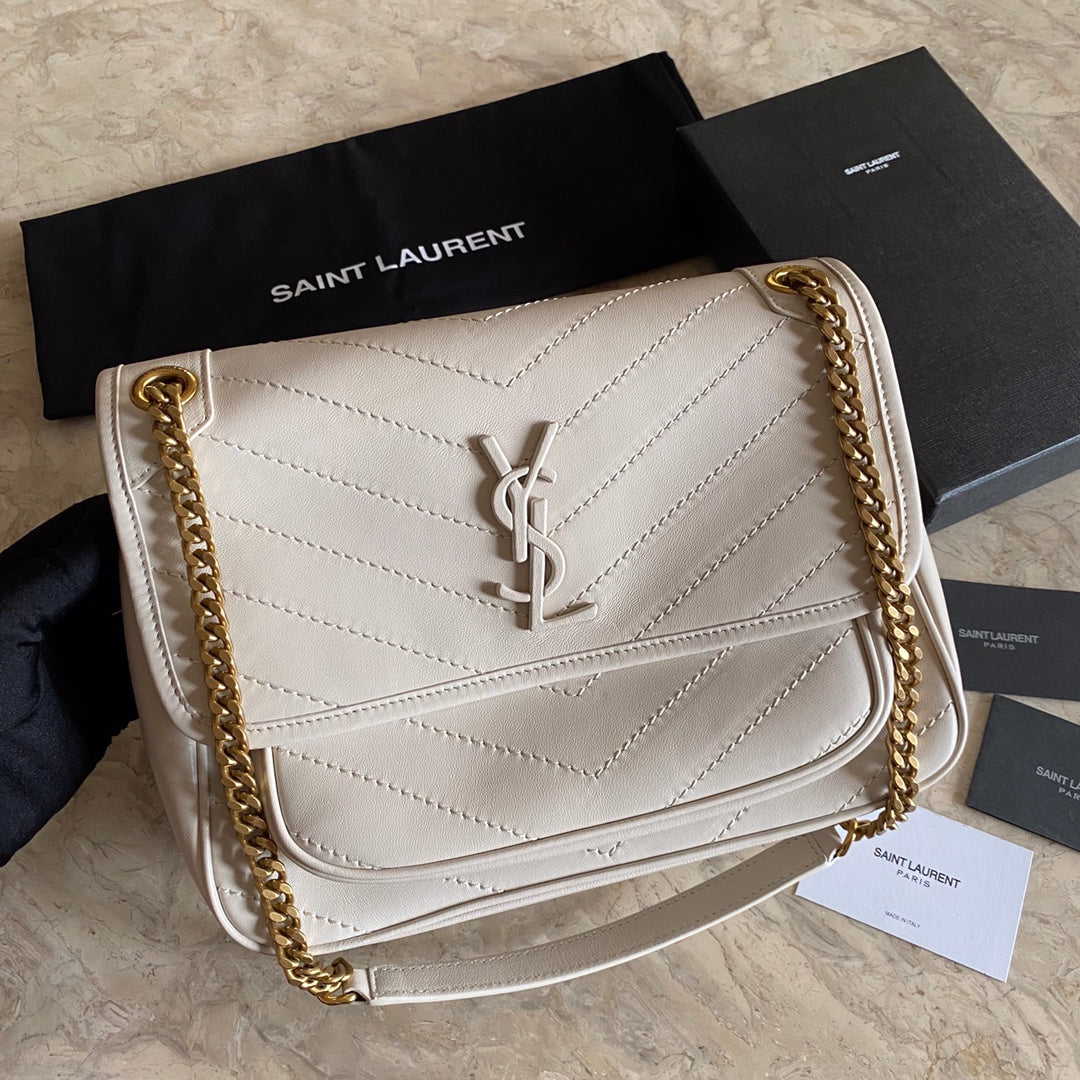 YSL Niki Medium Chain Bag In Lambskin Blanc Vintage - 28 X 20 X 8,5 CM