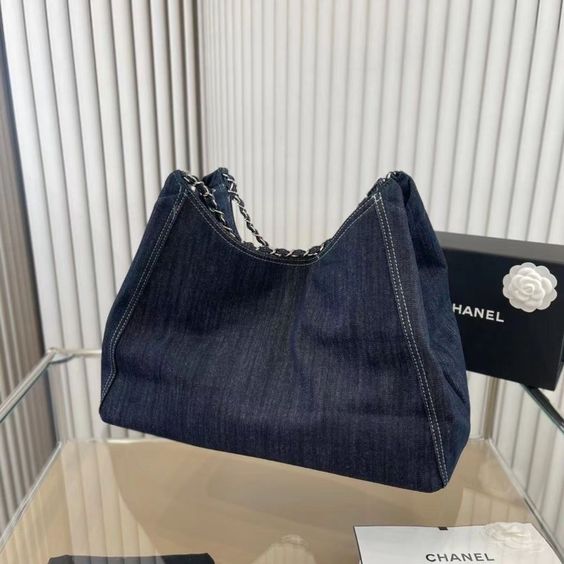 CC DARK BLUE DENIM XL GIANT COCO CABAS TOTE BAG