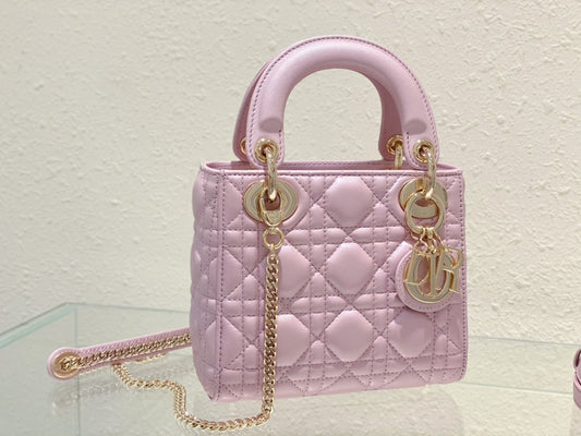 Dior Opaline Pink Lambskin Mini Lady Dior Bag 17x15x7cm