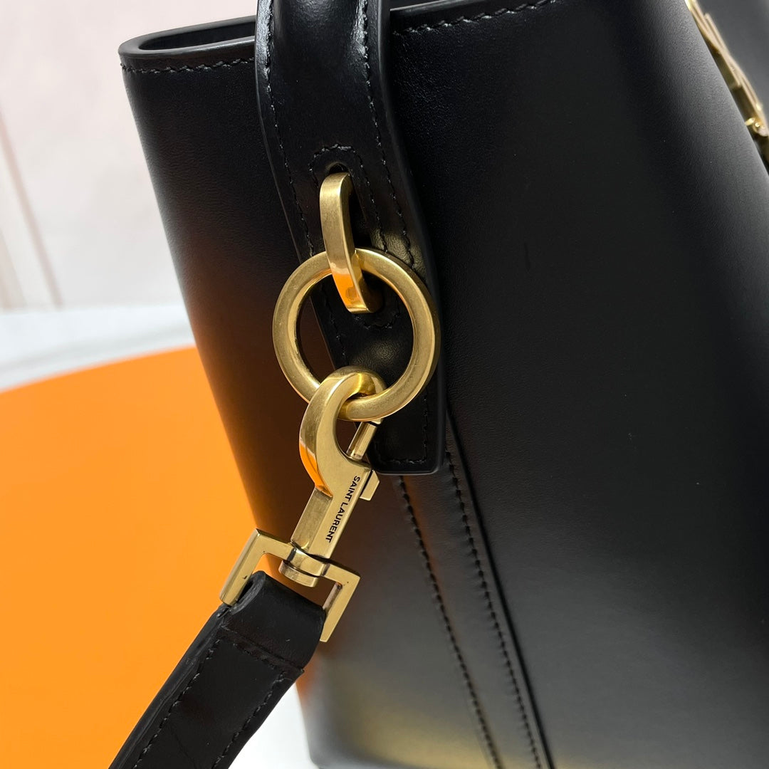 SAINT LAURENT LE 37 Mini Shiny Leather Bucket Bag
